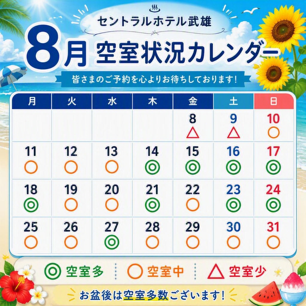 8月空室状況のお知らせ